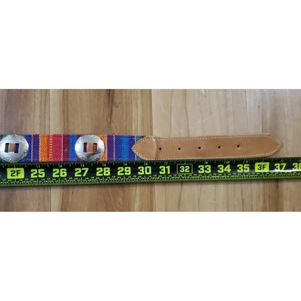 Womens Leather Covered Buckle Guatemala Concho Multicolor Woven‎ Belt Size M/L